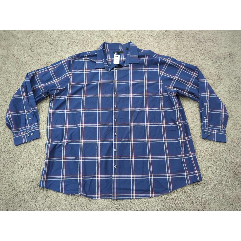 Synrgy Button Up Shirt Mens‎ 4XLT TALL Blue Plaid 100% Cotton Casual